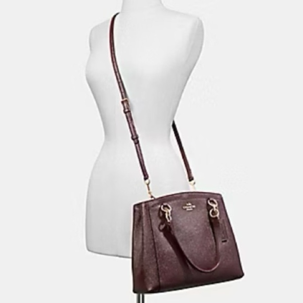 Coach Glitter Minetta Crossbody Satchel Burgundy Oxblood Metallic Leather Purse